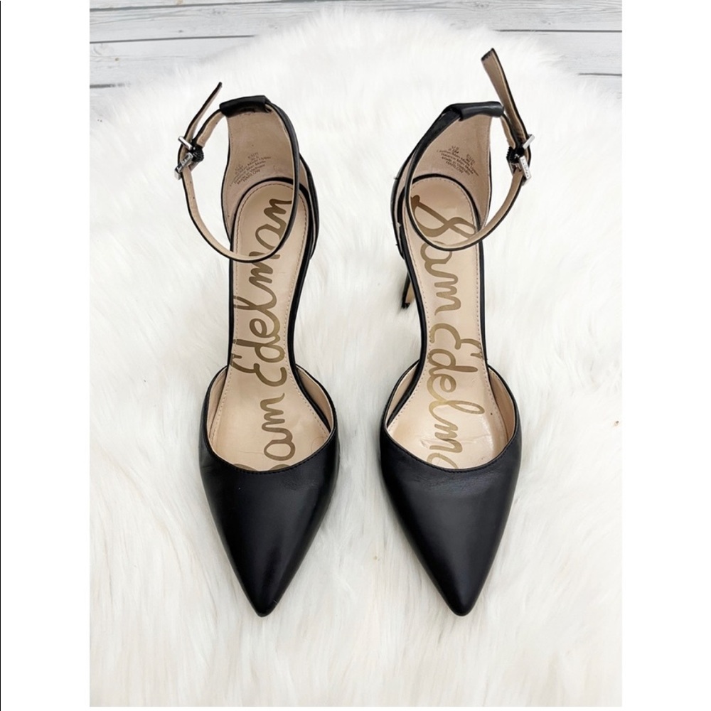 Sam Edelman Black Leather Harlow Pointed Toe Heels